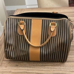 brown and black striped fendi purse